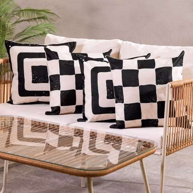 ICON 4-Pack of Square Outdoor Cushions in Black and White with Checkerboard and Target Patterns