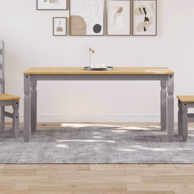 Berkfield Home Corona Rectangular Dining Table in Grey Solid Pine, W/D/H: 160 x 80 x 75 cm – 1