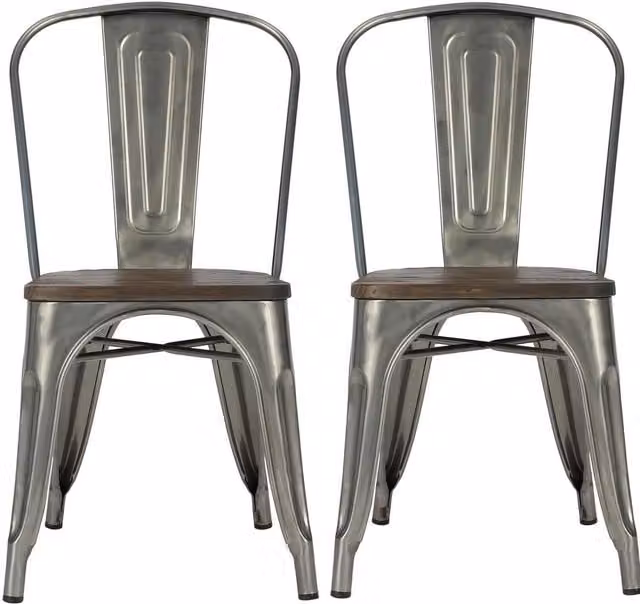 Fusion Metal and Wood Dining Chairs, 2 Pieces, Grey Antique Gunmetal