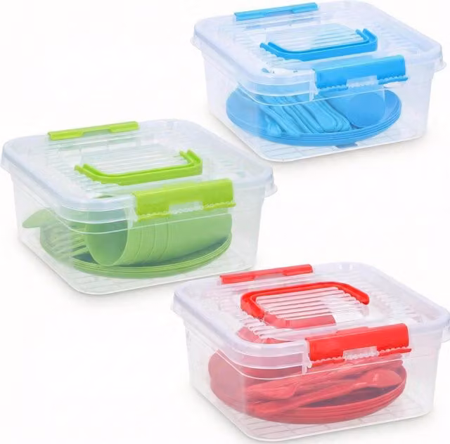 GEEZY 21 Piece Picnic and Camping Dinnerware Set with Storage Box in Blue