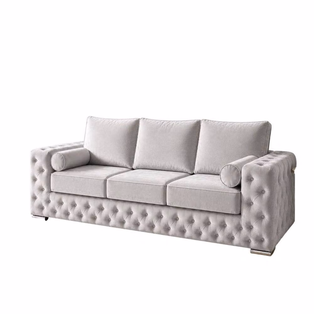 Stratus Interiors Ashley Luxury Chesterfield 3 Seater Fabric Upholstered Sofa in Silver, W: 203.2 cm, H: 76.0 cm, D: 67.0 cm – 2