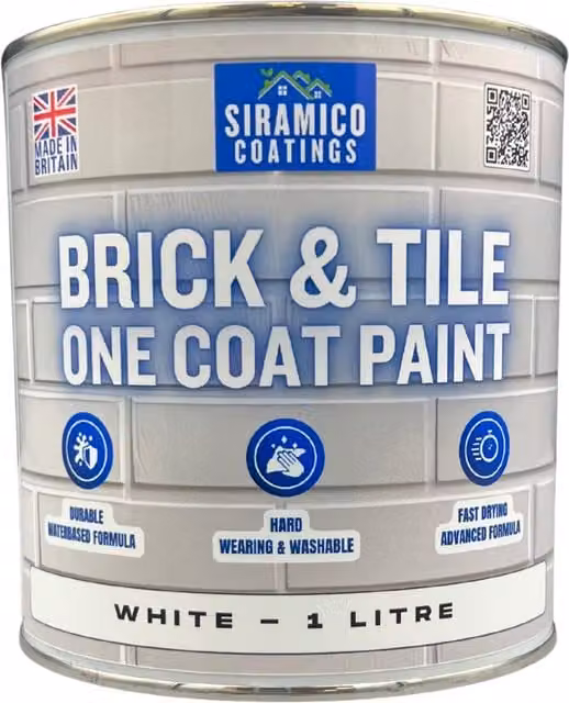 Siramico Coatings Matt White Water Based Brick and Tile Paint, 1 l – 1