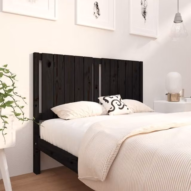 Berkfield Home Rustic Black Solid Pine Wood Bed Headboard W/D/H: 125.5 x 4 x 100 cm