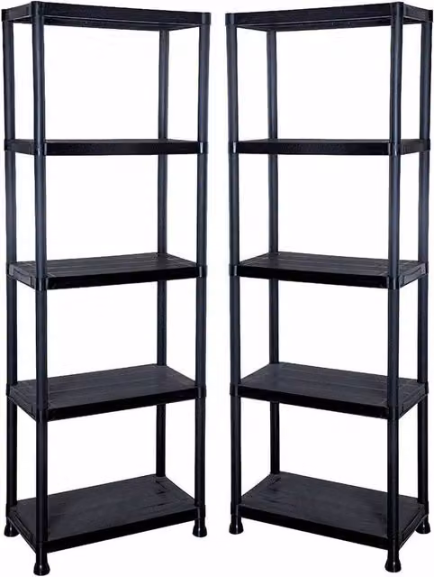 KORVIXA 2 x 5 Tier Black Plastic Freestanding Shelving Racking Units