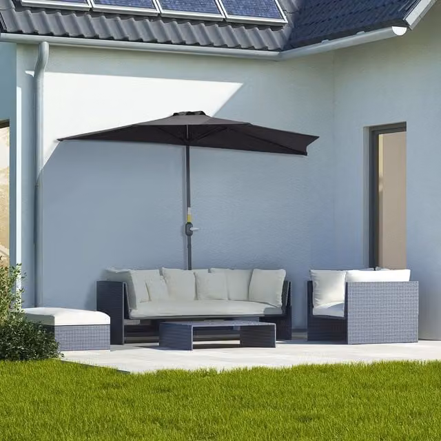 Outsunny Black Wall-Mounted Balcony Half Parasol