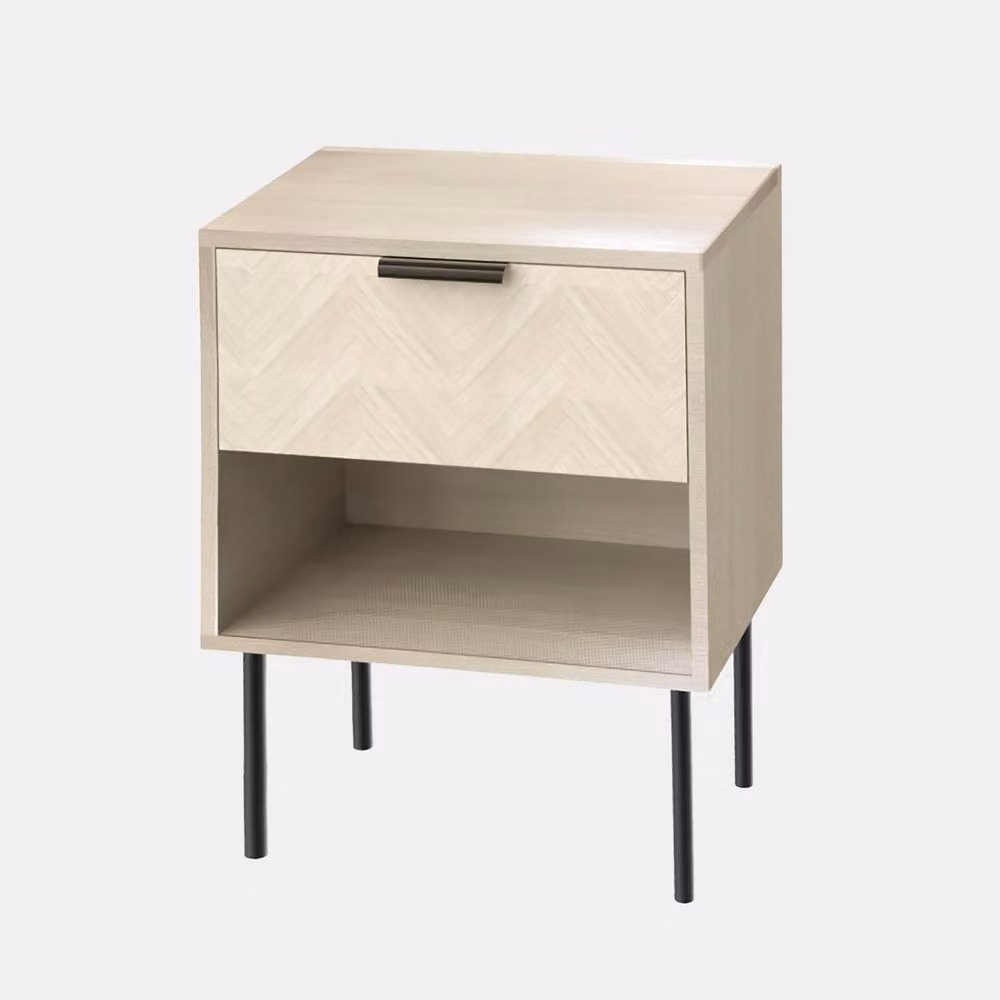 OHS Chevron 1 Drawer Bedside Table and Nightstand Storage Unit in Light Stone Beige – 2