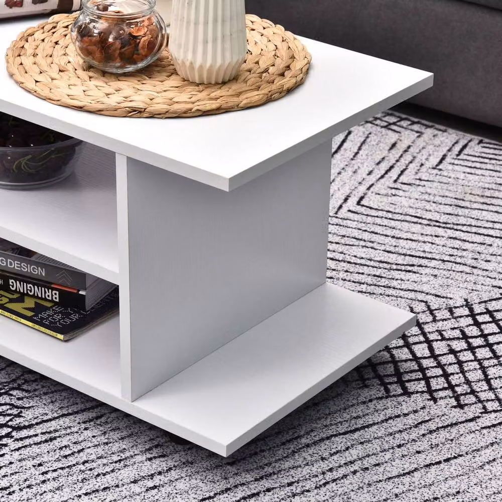 Wyld Haus Vireli Miri White Mobile TV Storage Unit with 3 Tier Shelves and Wheels, W: 80 cm, D: 40 cm – 8