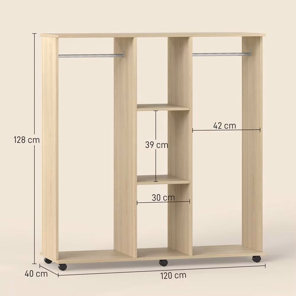 STILVORA Wardrobe with Shelves and Wheels in Sand, W/D/H: 120 x 40 x 128 cm – 2