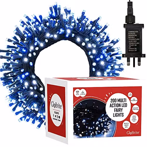 Globrite 200 LED Blue and White String Fairy Lights with Remote Control and Timer for Indoor and Outdoor Decoration – 8