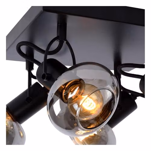 Lucide Madee Black Metal Ceiling Spotlight with 4 x E14 Dimmable LED Lamps – 4