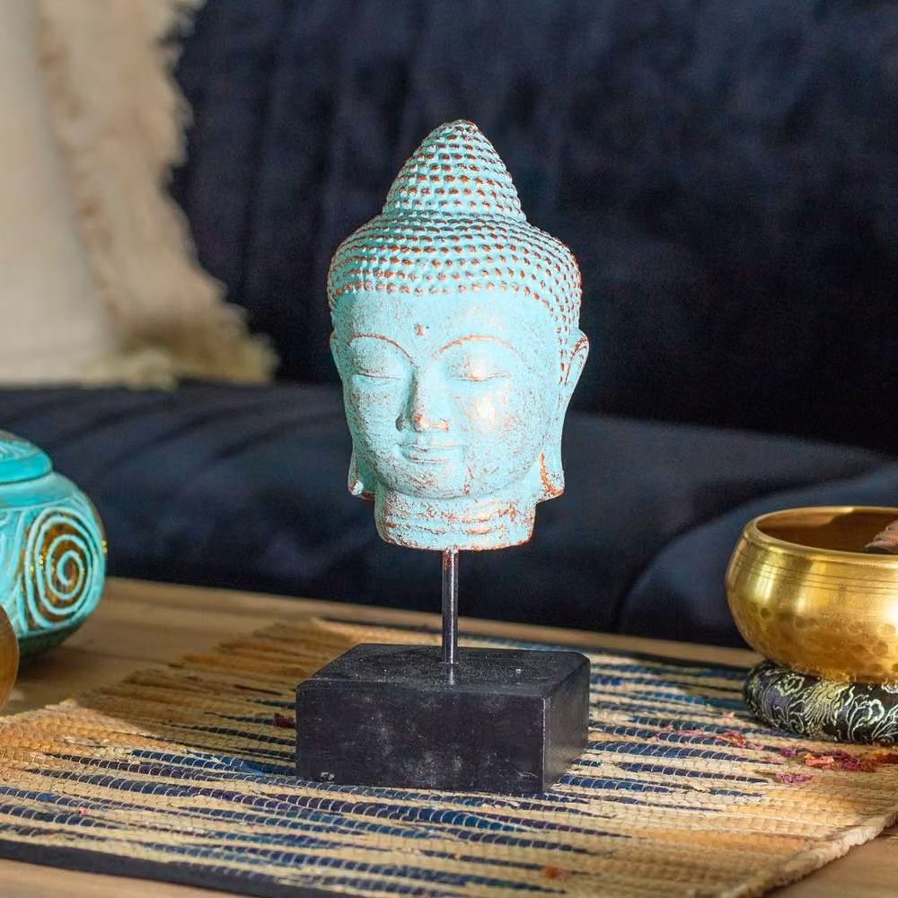 Serenityy Stillness Buddha Head on Stand in Light Green Metal – 2