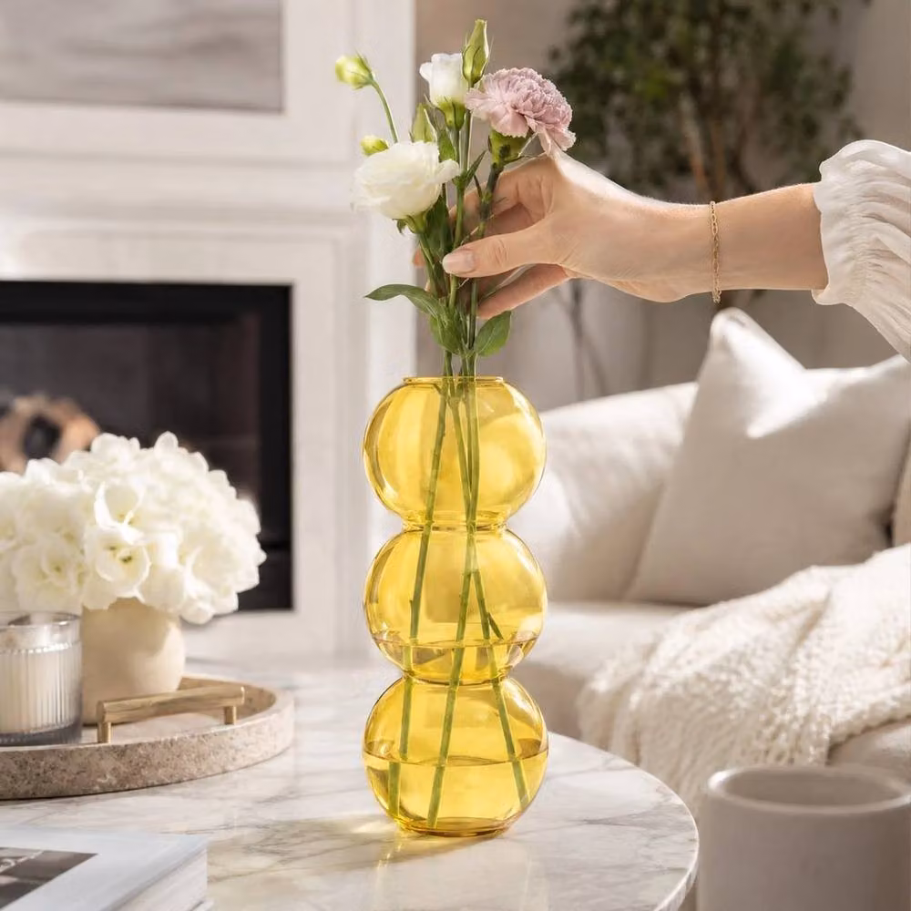 PAWNORA Set of 2 Yellow Bubble Shaped Glass Tabletop Vases – 2