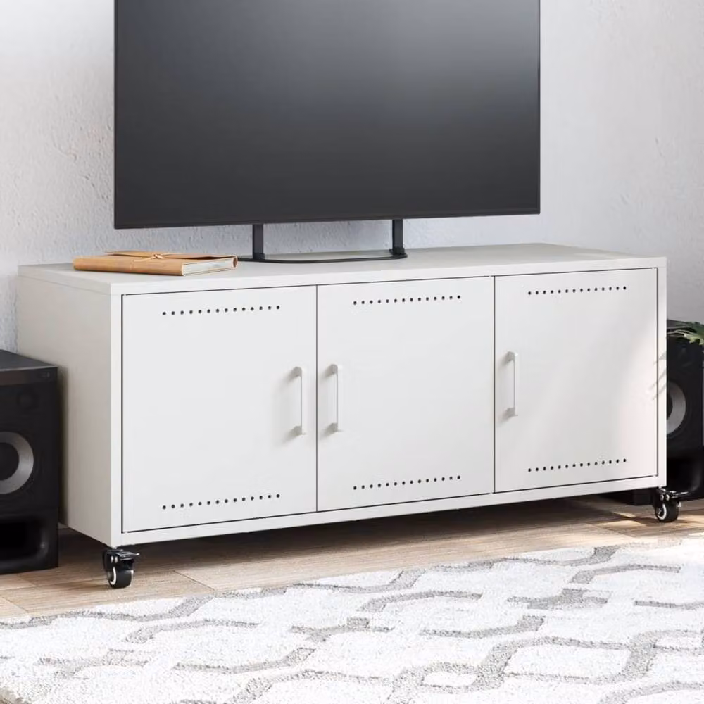 Berkfield Home Modern White Metal TV Cabinet with Hinged Doors, W/D/H: 100.5 x 39 x 43.5 cm – 2