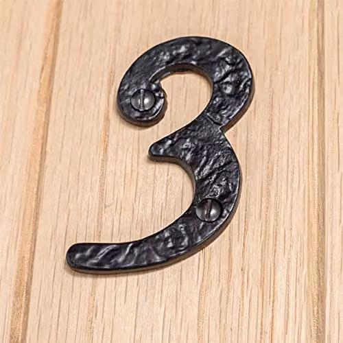 Hammer and Tongs Rustic Iron Number 3 Metal Numeral in Grey, Pack of 2, Height: 7.5 cm – 6