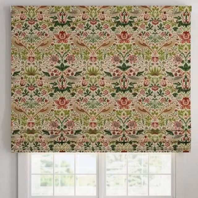 Ante Decor Strawberry Thief Printed Cotton Made To Measure Roman Blind in Rose Multicolour