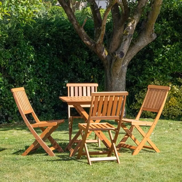 Samuel Alexander 4 Person Folding Square Wooden Garden Dining Table and Chairs Set in Brown