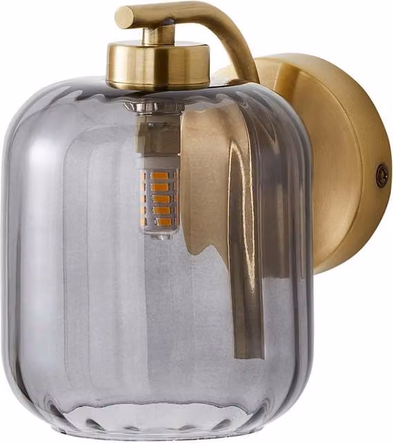 ValueLights Amelie Gold Stem Single Ribbed Glass Wall Light in Gold/Brass