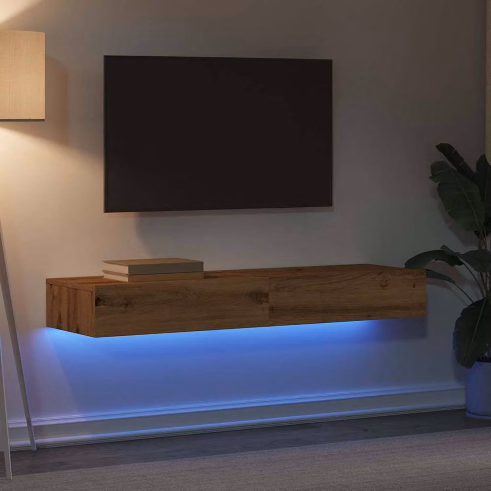 Berkfield Home Set of 2 Artisan Oak TV Cabinets with LED Lights, Brown, W/D/H: 60 x 35 x 15.5 cm – 2