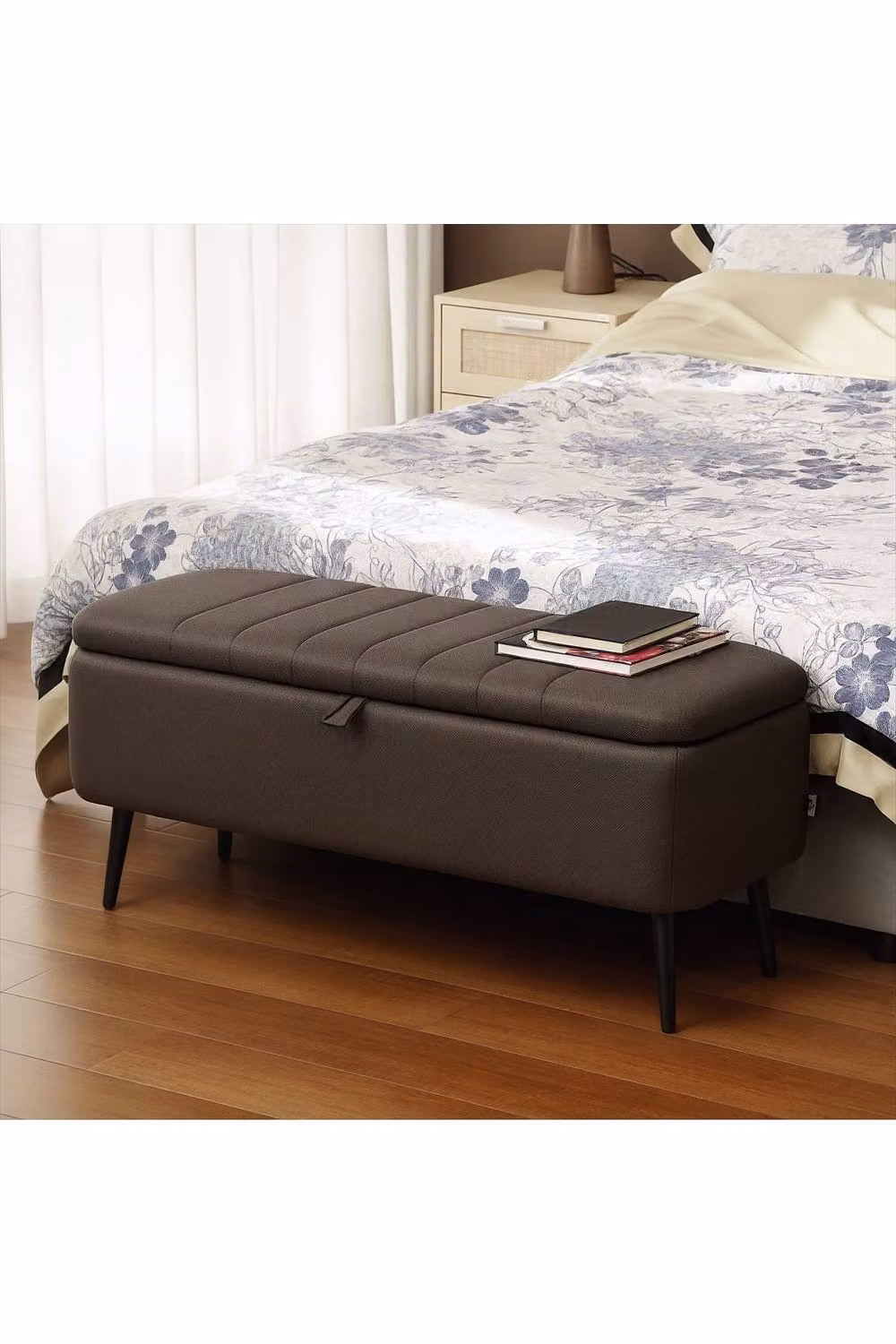 ERGOVEXA Linen-Look Storage Ottoman in Dark Brown, W: 92 cm, D: 31 cm – 4