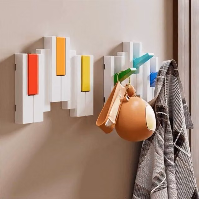 EONLION Piano Key Shaped Wall Mounted Coat Rack in White and Multicolour, Width: 50 cm – 1