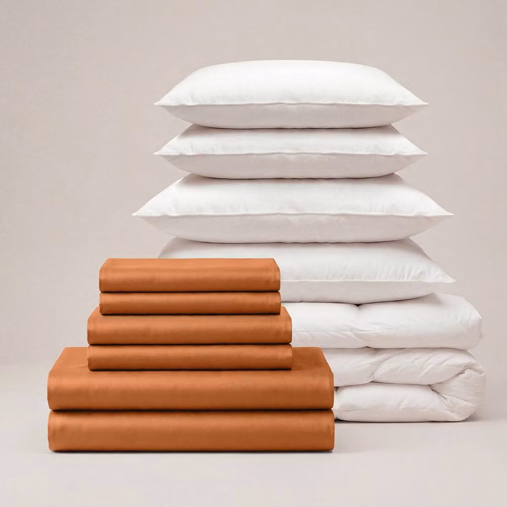 Bedable Double Bedding Bundle in Terracotta Cotton Sateen with 460 Thread Count, Duvet, and Pillows – 2