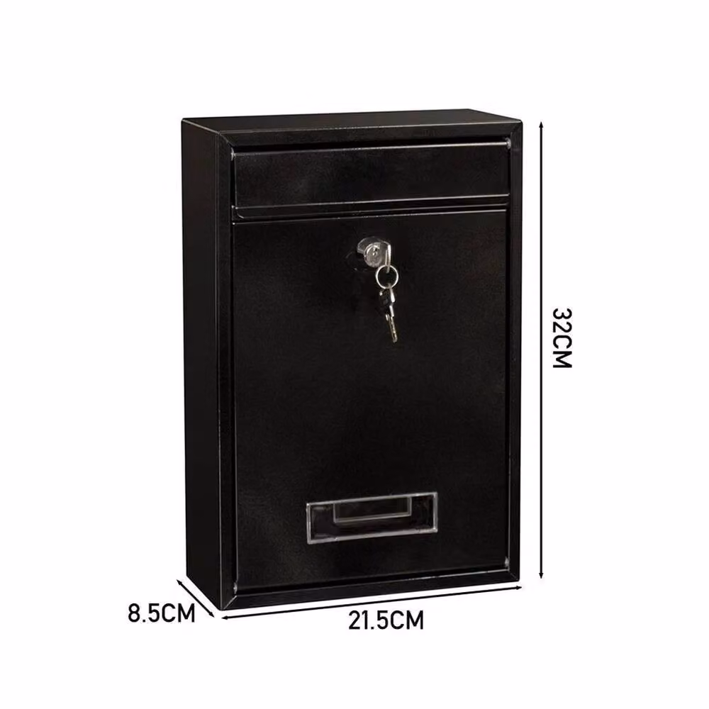 NESTLUNE Lockable Metal Outdoor Letter Post Box with Lid, Black – 2