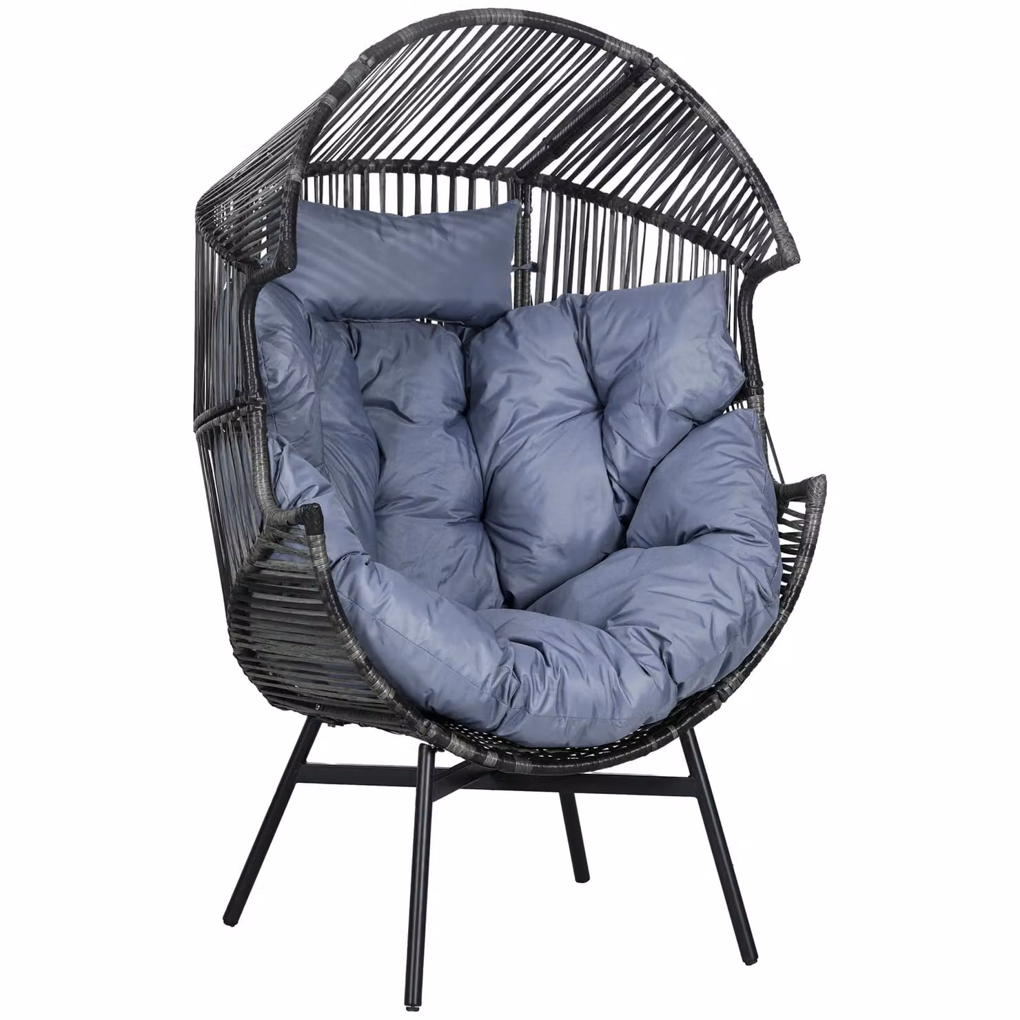 OUTSUNNY Rattan Garden Egg Leisure Chair with Upholstered Cushion and Headrest in Light Grey – 2