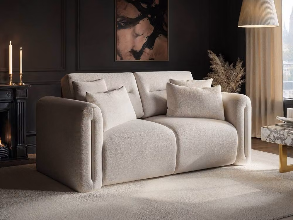 Solace+Co Mabel 2 Seater Fabric and Velvet Sofa in Beige, W: 180 cm, D: 93 cm, H: 80 cm – 2