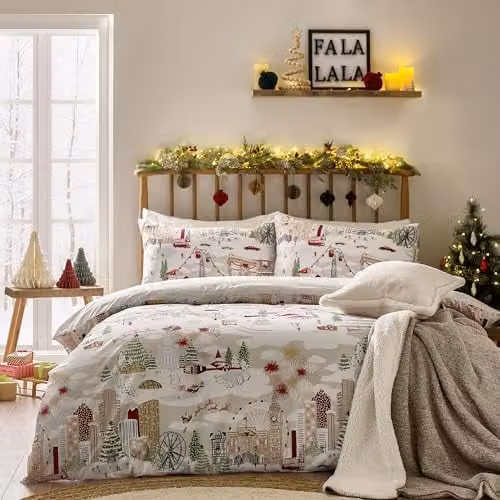 Riva Home Joy To All Reversible Christmas Duvet Cover Set, White and Red, W/D/H: 200 x 200 cm