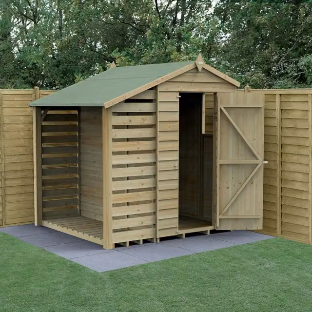 Forest Garden 4x6 Apex Wood Shed with Lean To in Brown