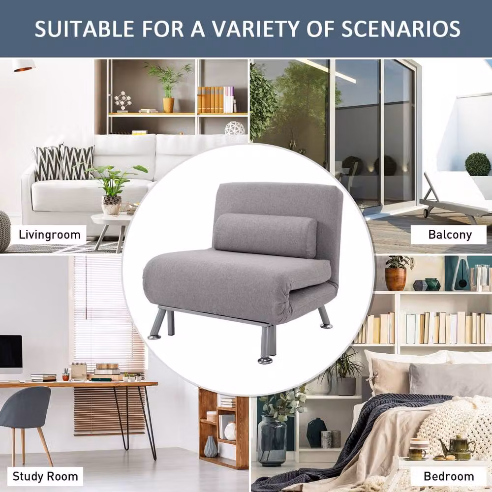 Wyld Haus Kano Grey Adjustable Fabric Futon Sofa Chair with Metal Frame – 6