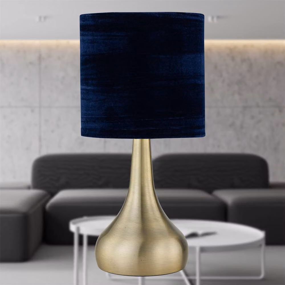First Choice Lighting Romana Antique Brass Touch Table Lamp with Blue Crushed Velvet Shade – 3
