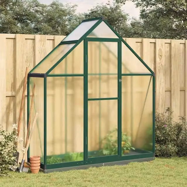 Berkfield Home Greenhouse with Base Frame in Green, Aluminium and Polycarbonate, W/D/H: 169 x 58 x 202 cm