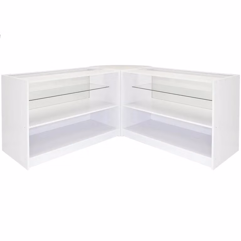 Monstershop Gemini C1200 Corner Display Cabinet in Brilliant White with Glass Doors and Internal Shelves, W/D/H: 120 x 60 x 90 cm