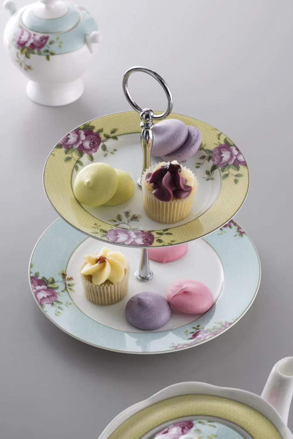 Aynsley China Archive Rose Two Tier Bone China Floral Server in Multicolour – 2