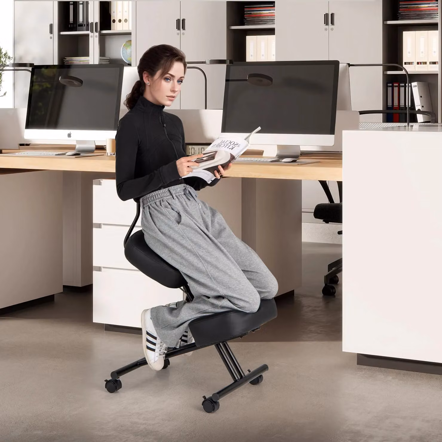Costway Ergonomic Kneeling Chair with Back Support in Black – 3
