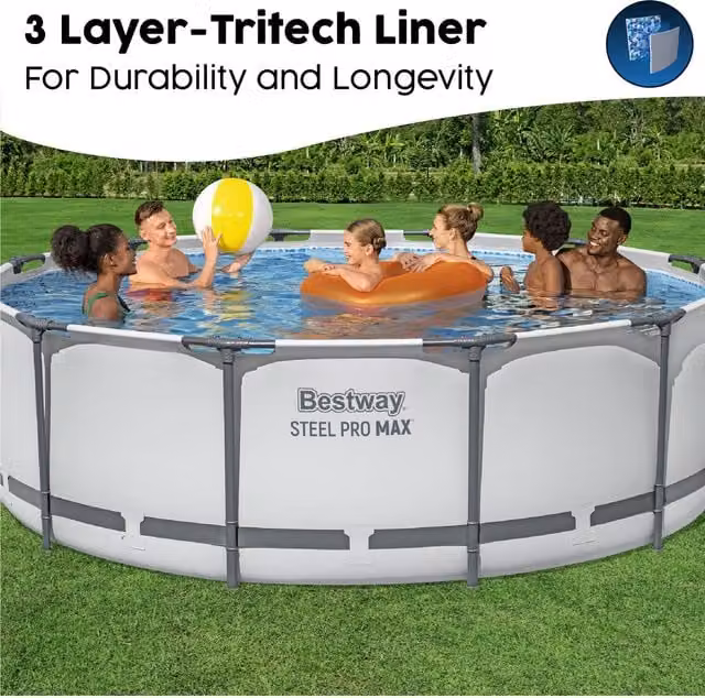 Bestway Steel Pro MAX Round Pool Set with Pump and Ladder, Light Grey