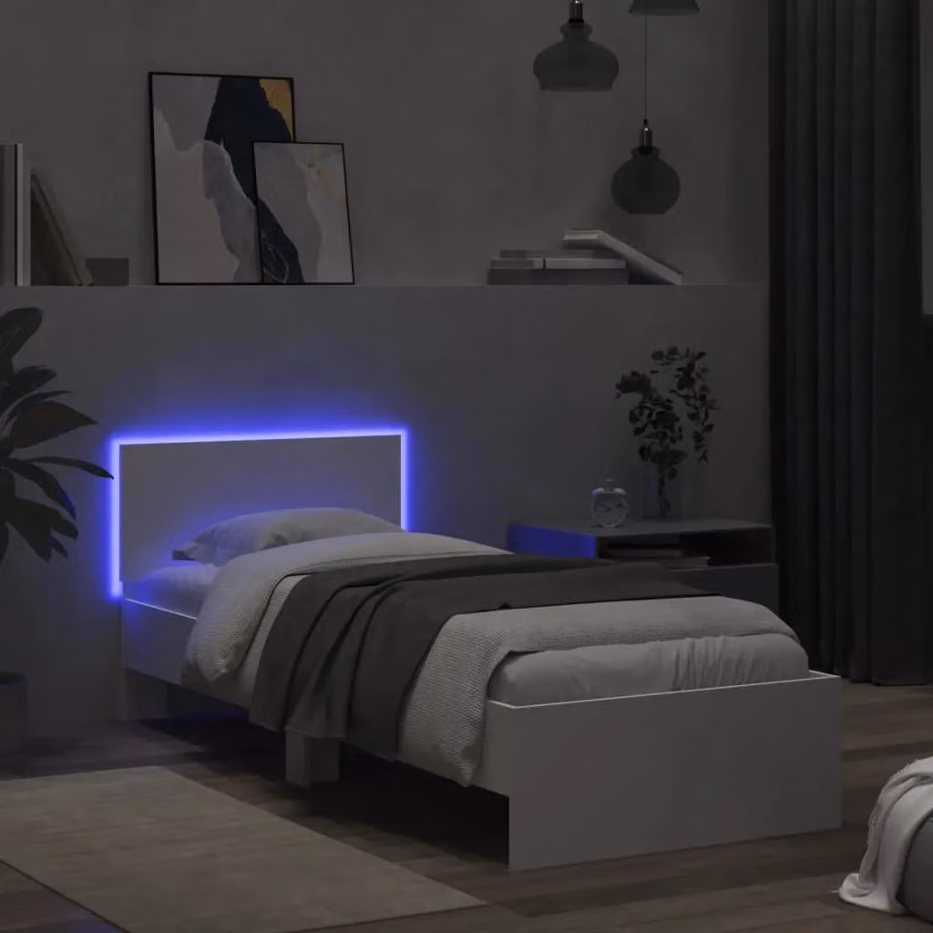 Berkfield Home Modern White Bed Frame with LED Under-Bed Lighting and USB Charging Port, W/D/H: 90 x 200 cm – 3