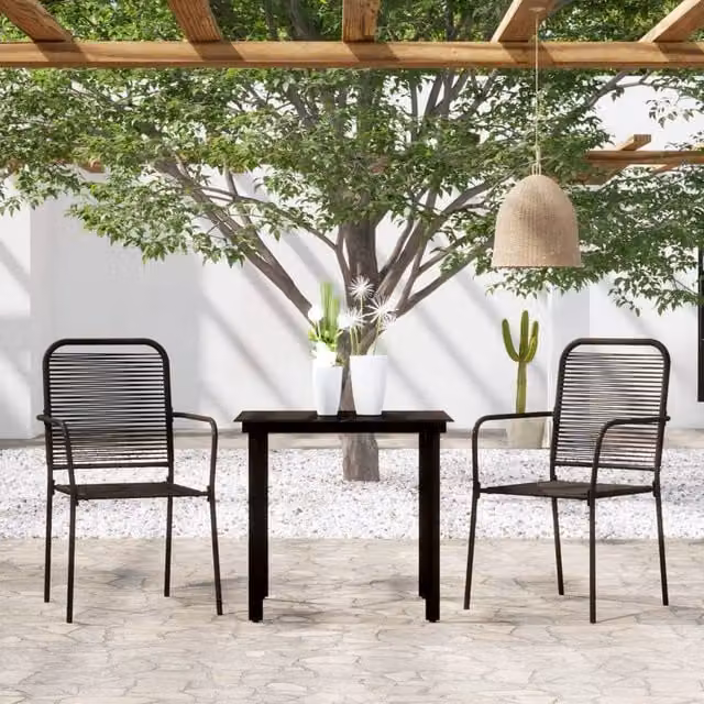Berkfield Home 3 Piece Modern Garden Dining Set in Black Metal and Glass – 1
