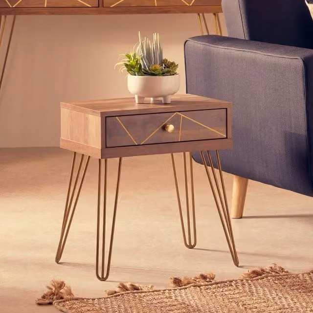 Orsina Brown One Drawer Side Table with Mid-Century Design, W/D/H: 45 x 45 x 45 cm – 1