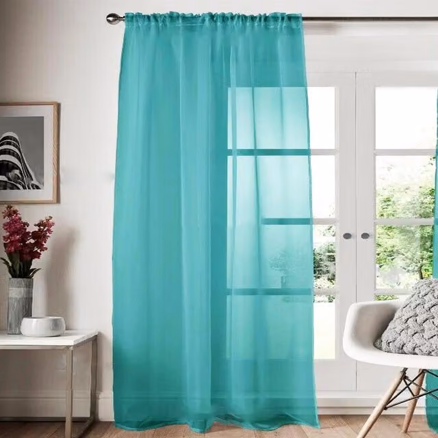 Roseley Petrol Voile Fabric Panel Curtain with Rod Pocket, Height: 182.88 cm