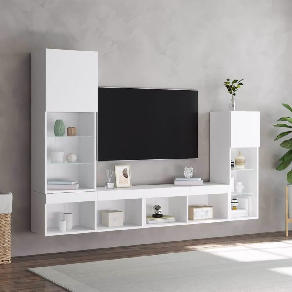 Berkfield Home 4 Piece Modern White Glossy TV Wall Unit with Integrated LED Lighting and MDF Construction – 2