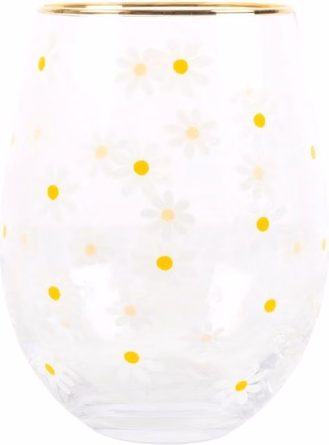 Something Different Spring Time Daisy Stemless Wine Glass in White, 500 ml