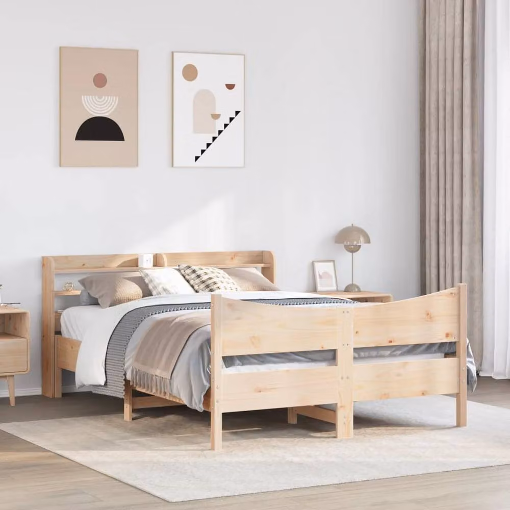 Berkfield Home Rustic Solid Wood Pine Bed Frame with Headboard and Side Compartments, Beige, W: 160 cm, L: 200 cm – 2