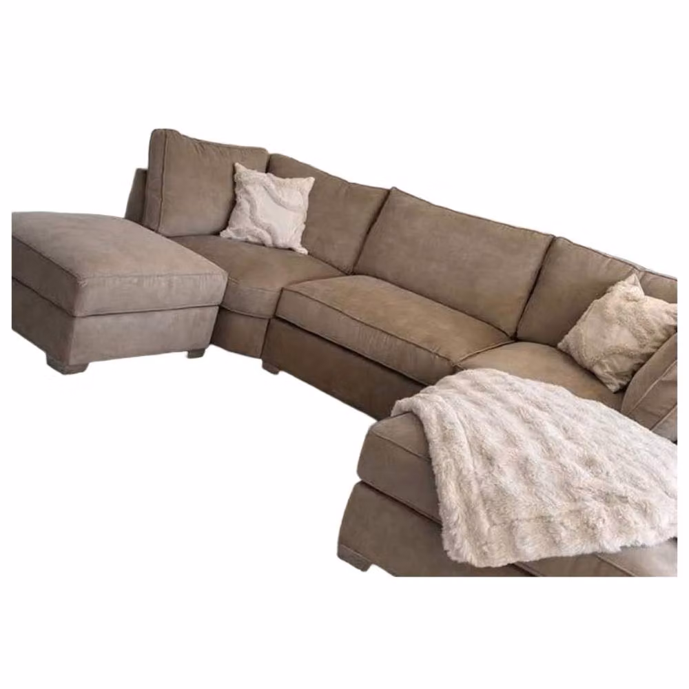 Home & Love Bishop U Shape Cinema Fixedback Corner Sofa in Beige Microfibre Fabric with Matching Ottoman and Scatter Cushions – 2