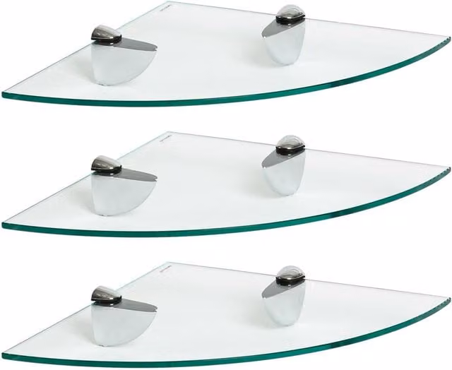 Harbour Housewares Floating Glass Corner Shelf, Wall Mounted, Width: 30 cm
