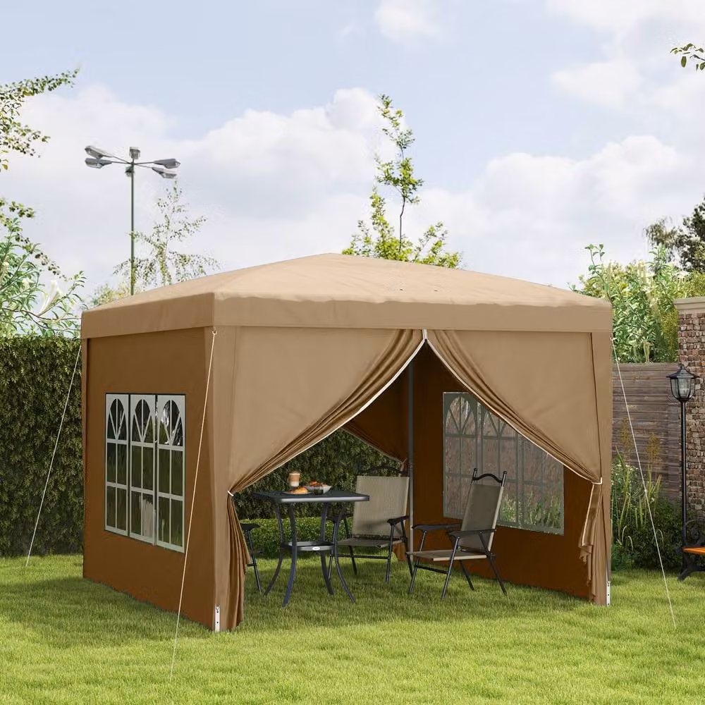 Outsunny Pop Up Gazebo with Windows and Curtain Walls, Beige, W: 300 cm, D: 290 cm, H: 258 cm – 4