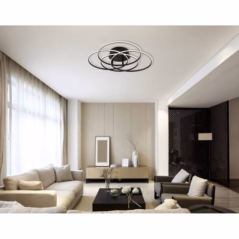 Netlighting Kombos Modern Semi Flush Ceiling Light in Matt Black with 4x LED 4000K, Diameter: 51.5 cm – 3