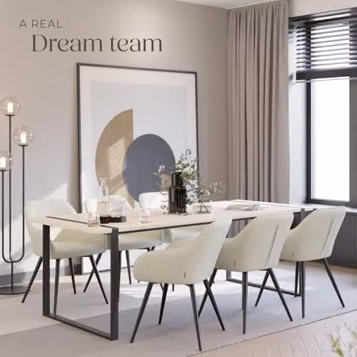 tectake Set of 4 Modern Dining Chairs in Corduroy Look with Armrests, Black and White – 3