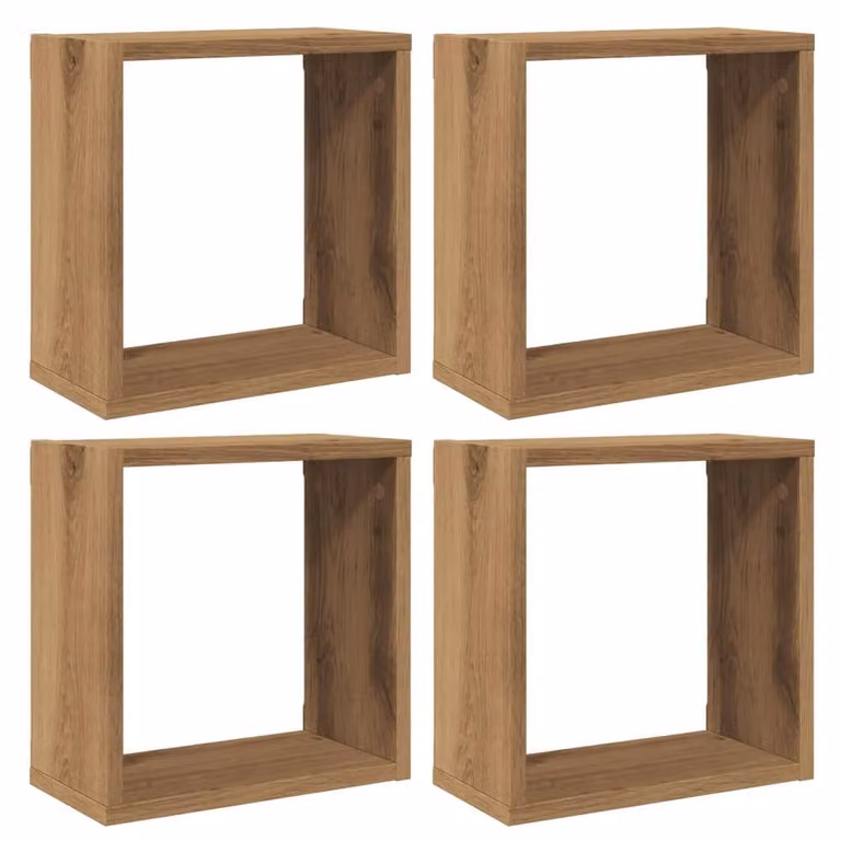 Berkfield Home Artisan Oak Wall Cube Shelves, 4 Piece Brown Engineered Wood, W/D/H: 30 x 15 x 30 cm